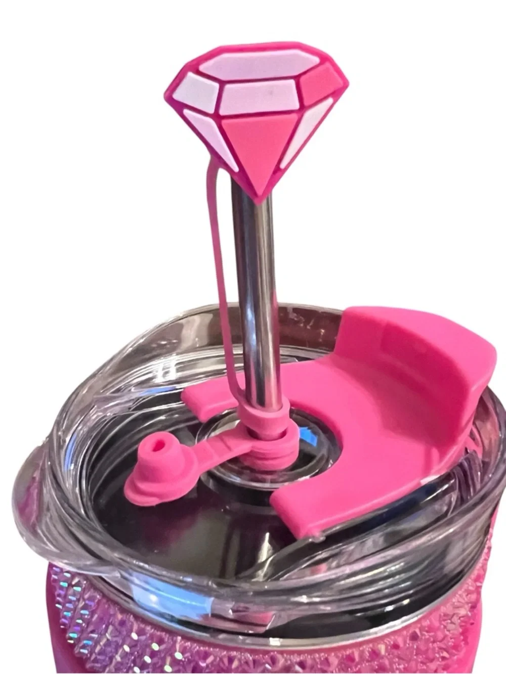 Juicy Couture 10” Hot Pink Rhinestone Tumbler with Handle and Straw